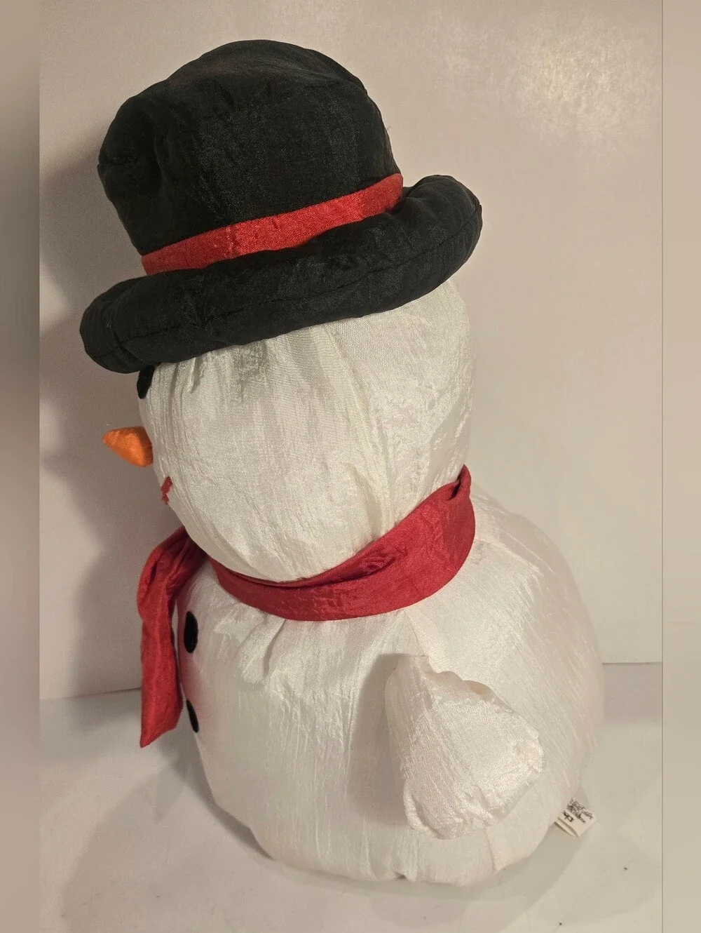 Vintage White Nylon Snowman Red Scarf Black Hat Christmas Plush Toy Decor 1992